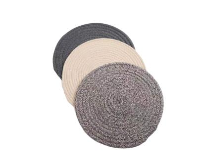 China Cotton Rope Weave Three-color Round Basketry Tableware Mat Heat Insulation Stand Sustainable Place Mats for sale