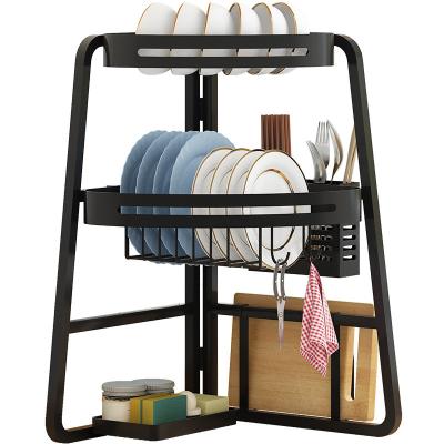 China Sustainable Modern Minimalist Kitchen Carbon Steel Floor Three-Layer Detachable Folding Dish Storage Rack for sale