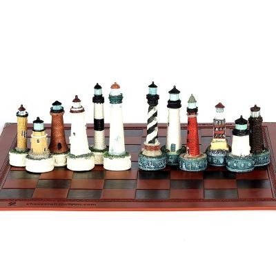 China Resin Lighthouse Theme Resin Chess Pieces Set for sale