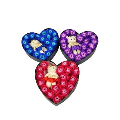 China Festival Best Selling Heart Gift Box With Bear Soap Flower Wholesale Flowers Artificial Flower for sale