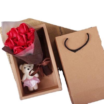 China Romantic Preserved Rose 7 Real Flower With Bear Gift Box Wholesale Flower Rose Artificial Flowers for sale