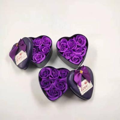 China 2021 New 6 Decoration Roses With Tin Gift Box Heart Shaped Artificial Soap Rose Flower for sale