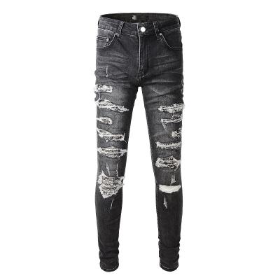 China QUICK DRY rts for 852 Dropshipping black jeans men ripped patch jeans for men ripped patch tapered jeans for sale