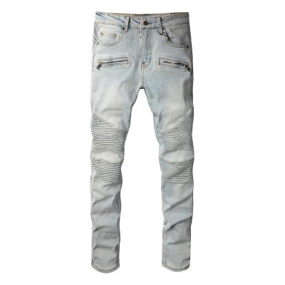 China QUICK DRY rts for men jeans 1098 fashion street style wrinkled empty biker jeans Dropshipping for sale