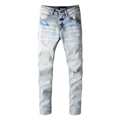 China QUICK DRY rts for 812 Dropshipping paint splatter jeans splatter jeans damaged men ripped jeans for sale