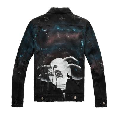 China Breathable Rts For Dropshipping 426 Rhinestone Hand Paint Vintage Ripped Mens Distressed Jacket Splatter Jackets Splatter Jacket For Men for sale