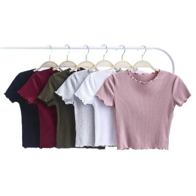 China Beautiful 6 color knitted wholesale thin women's summer anti-pilling women's short sleeve T-shirt top for sale