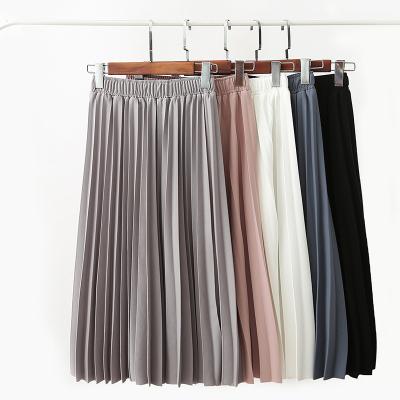 China 2020 Spring Women Summer High Waisted Skirt Solid Color Pleated Causal Skirt Women Midi Skirts for sale