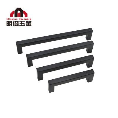 China Modern Furniture Hardware Square Sideboard Handles Stainless Steel Drawer Black Cabinet Handle for sale