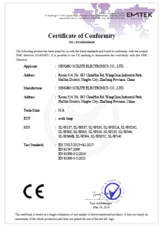 CE - Ningbo Scilite Electronics Co., Ltd.