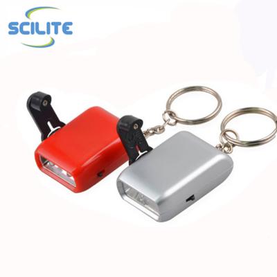 China Hand Shaking Charger Portable Mini Crank Dynamo Led Flashlight Rechargeable 2 Led Key Chain Flashlight for sale