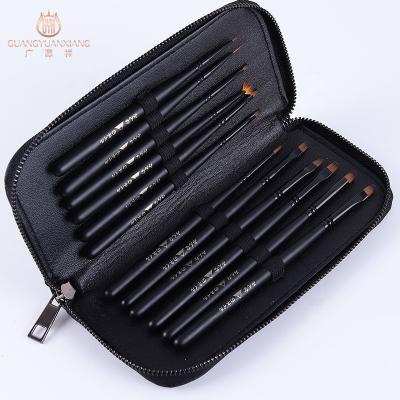 China NAIL Fuumuui 12pcs Beautiful Black Paint Acrylic Nails Set Professional Coating Barring Thin Nail Brushes For Nail Art Uv Gel Painting for sale