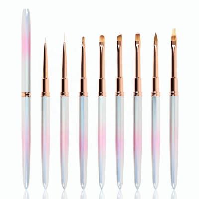 China NAIL Professional 3d Metal Handle 8pcs Flower Ombre One Nail UV Art Brush Set For Stocke Coating Oval Detail Gel Manicure for sale