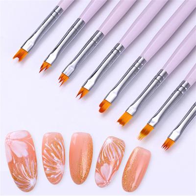 China Pinceles Kolinsky Nail Brush 8pcs Professional UV Gel Kolinsky Fibert Wooden Handle Brown Set Six Angles Nail Art Brush Liner Brush 3mm 5mm 7mm for sale