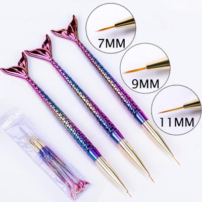 China Professional Fuumuui 7/9/11mm Nail 3pcs Art Brush Set Gel Liner Painting Nail Stripe Brushes Lines Detail Nail Brush for sale