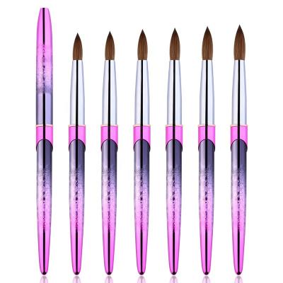 China 2022 New Kolinsky Purple Rhinestone Nail Brush Wholesale Acrylic Brush Crimped Oval Kolinski 100% Acrylic Nails Brush Size 16 for sale