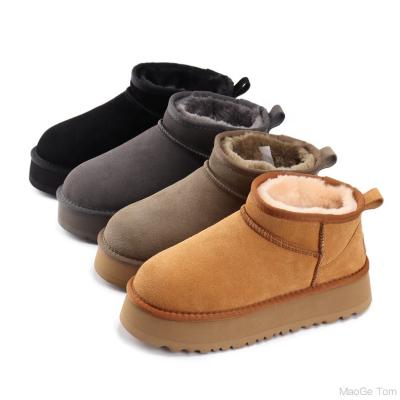 China Fashion Trend Women's Warm Female Snow Boots with Thick Soles Genuine Leather Men's Wool Plush Shoes Unisex for sale