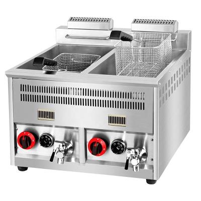 China Hot sale restaurant gas stainless steel commercial double tanks temperature control deep fryer machine for sale for sale