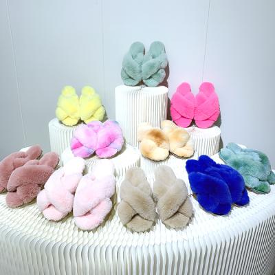 China Summer Fashion Trend Rabbit Fur Furry Flat Sandals Custom Lining Furry Open Toe Soft Plush Indoor Fashion Fur Slides Slippers for sale