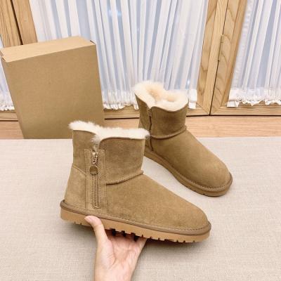 China Custom Round Soft Indoor Outdoor Furry Winter Fashion Zipper Snow Warm Ankle Boots For Women for sale