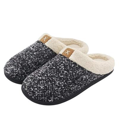 China Fuzzy Striped House Wool Like Plush Fleece Comfortable Fashion Trend Memory Foam Shoes Winter Indoor Outdoor Slippers For Women for sale