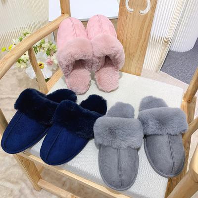 China Fashion Trend Custom Slip On Fuzzy Imitated Rabbit Faux Fur Warm Winter Suede Fluffy Bedroom Slippers For Women for sale