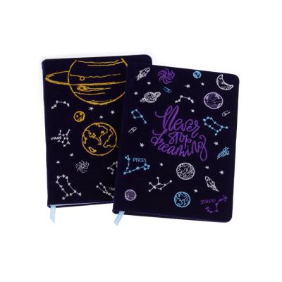 China New 2022 Hardcover Space Design Embroidery A5 Cloth Diary Notebook Eco-friendly Gift Set For School for sale