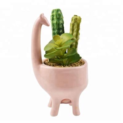 China Size about: 11.5*11.5*22cm 2019 Plants Made Mini Dinosaur Potted Plants Decorated Faux Flower Accessories Artificial Succulent for sale