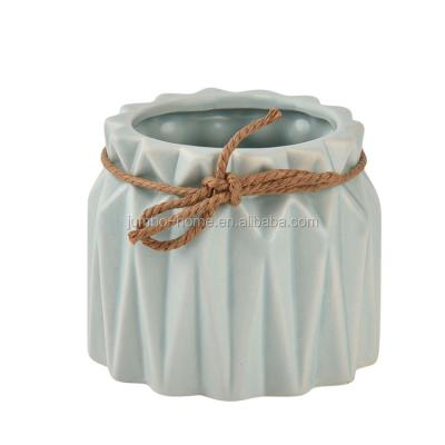 China Modern Cheap Modern European Style Fiberglass Antique Ceramic Planters Flower Pot With Straw Rope For Sale for sale