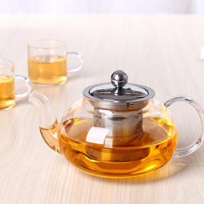 China Sustainable 500ML Household Flower Explosion-proof Transparent Glass Teapot With Steel Filter for sale