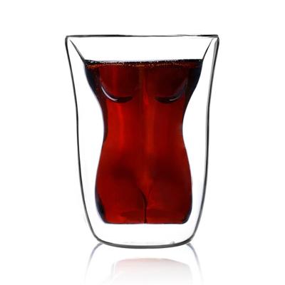 China Women Couples Reusable Creative Double Wall Glass Cups Nude Sexy Lady Naked Wine Glass for sale