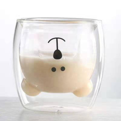 China Viable Cute Bear Shape Double Wall Glass Coffee Milk Mug Drinkware Coffee Mug for sale