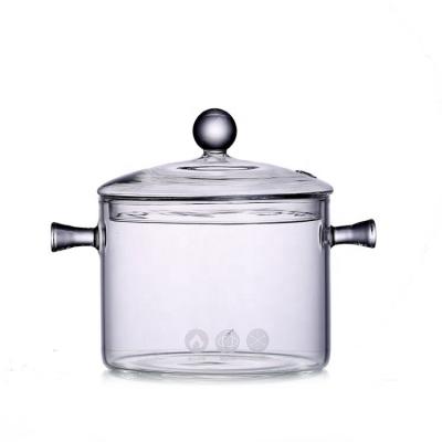 China Sustainable Glass Soup Pot Cooking Pot With Handles Tempered Glass Bowl Microwaveable Glass Pots For Cooking for sale