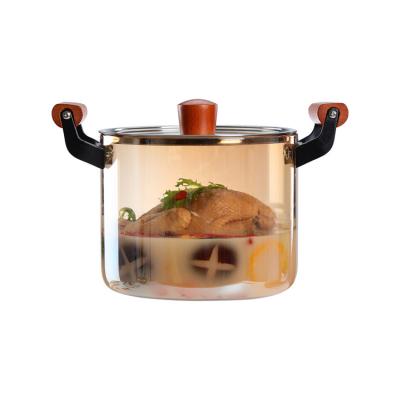 China New Design Glass Lid Stocked Glass Cooking Pot Cookware Set Borosilicate Transparent Clear Double-ear Cooking Pot for sale