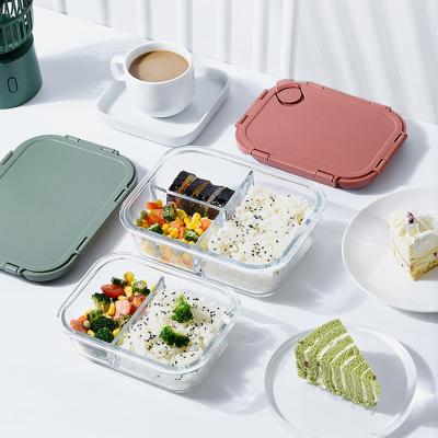 China Freshness Preservation Heatable Microwavable Eco-friendly Glass Food Container With Lid Microwavable Glass Lunch Container Lunch Container Sets for sale