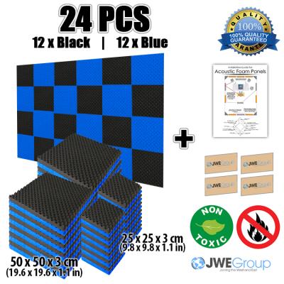 China New Modern 24pcs Black and Blue Complicated Egg Crate Soundproof Screen 7 Colors Package Soundproof Foam 50x50x3cm KK1052 for sale