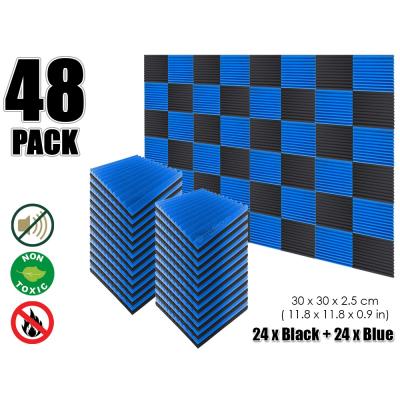 China Arrowzoom Modern 48 Piece Multi-Wedge Panel Studio Wall Sound Absorbing Acoustic Foam Blue & Black 30 x 30 x 2.5 cm 12T for sale