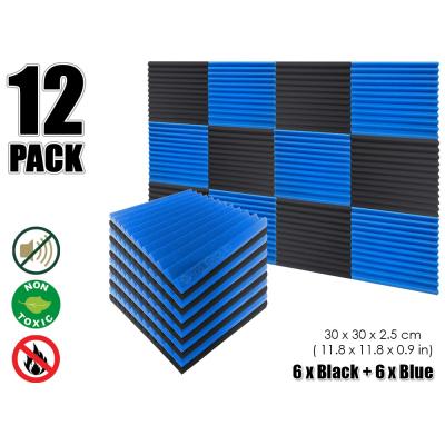 China Arrowzoom Modern 12 Piece Multi-Wedge Panel Studio Wall Sound Absorbing Acoustic Foam Blue & Black 30 x 30 x 2.5 cm 12T for sale