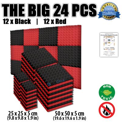 China Red And Black Modern Arrowzoom Acoustic Panel Pyramid Sound Absorption Foam Foam 50 x 50 x 5 cm (19.6 x 19.6 x 1.9 in) KK1034 for sale