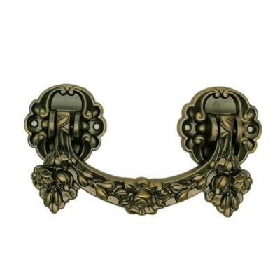 China 20.5*11.5cm Rose Bud Luxury Antique Coffin Handles Fittings Brass Matte for sale