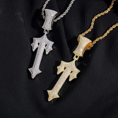 China Hiphop Hip Hop Necklace Jewelry Bling Zircon Letter Pendant Iced Out Diamond Cross Sword Pendant Pendant for sale