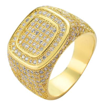 China Hiphop Iced Out Cubic Square Men's Hiphop Ring Gold Plated Micro Pave 3A Zircon Ring Jewelry Wholesale for sale