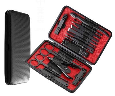 China Best Gift Multi Nail Manicure Inner Purpose Red Leather Case Set Black 18 Piece Stainless Steel Manicure Pedicure Set Kit for sale