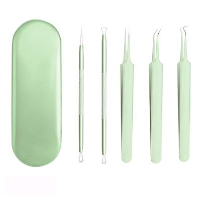 China 5 PCS Acne Treatment Blackhead Acne Needles Tweezers Set Stainless Steel Iron Box Pimple Facial Pimple Removal Snap Tool for sale