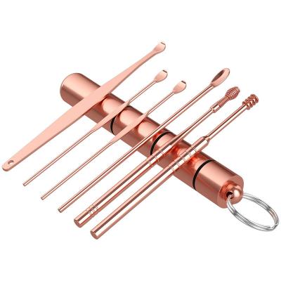 China Easy To Store Hot Popular Stainless Steel Ear Cleaning Personal Care Tool Kit Ear Wax Remover Remover Ear Pick Set 6pcs for sale