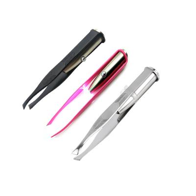 China Rust Resistant Top Selling Stainless Steel LED Flash Light Eyebrow Plucking Tweezers With Anti Slip Handle for sale