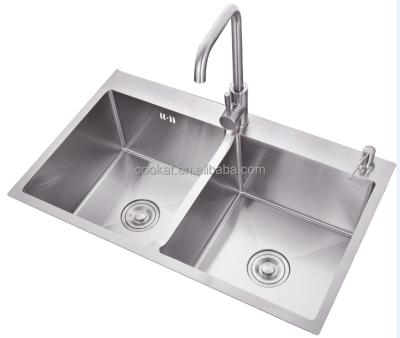 China With Faucet Common 23 Gauge Stainless Steel Double Bowl Pressed Kitchen Sink Price for sale