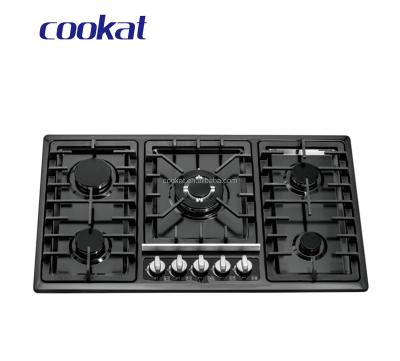 China OEM Factory Wholesale 8mm Commercial Glass Kitchen Stove 5 Burners Built In Gas Hob for sale