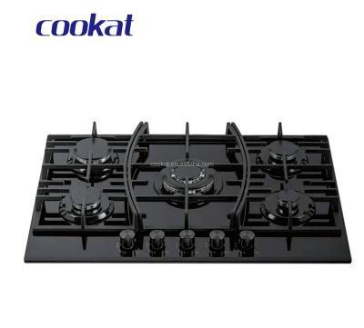 China Hotel Kitchen Appliances Tempered Glass Built In Gas Stove Price With 5 Burner for sale