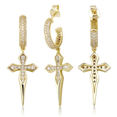 China New Trend 14k Cross Hiphop Silver Rose Gold Classical Earrings Personalized Earring High Quality for sale